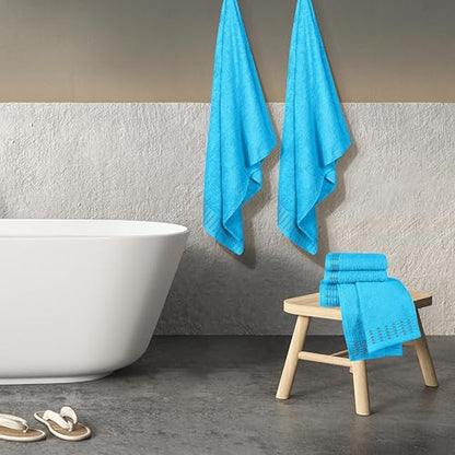 Ultra Soft 6 Pack Cotton Towel Set, Contains 2 Bath Towels 28x55 inch, 2 Hand Towels 16x24 inch & 2 Wash Cloths 12x12 inch, Ideal Everyday use, Compact & Lightweight - Turquoise Blue - color: Turquoise Blue, size: 6 Pack Set