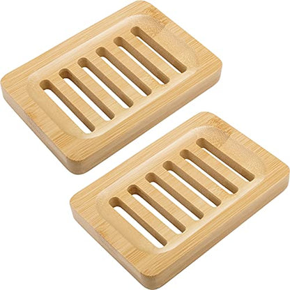 Anwenk Bamboo Wooden Soap Dish, Bar Soap Holder Soap Tray for Shower Bathroom Kitchen Sink Drainer - 2 Pack (Natural Color) - color: Bamboo 2pack