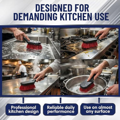 8 Inch Pot & Dish Kitchen Scrub Brush for Heavy-Duty Cleaning – Stiff Bristle Scrubber for Sink, Cast Iron, and Grill Grates - Kitchen Dish Scrubber Brush - 90048 by FryOilSaver Co.