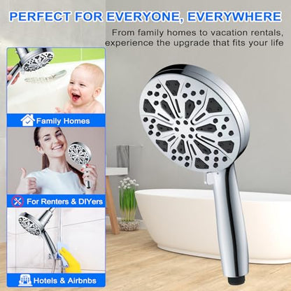 Magnetic Shower Head with Handheld: Filtered High Pressure Rainfall Showerhead for Hard Water - 5” 10-Setting Shower with 72” Hose & Built-in Power Wash Mode for Tub & Pet Cleaning