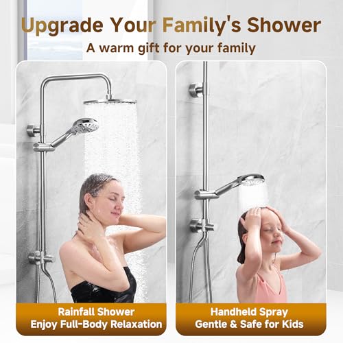 BRIGHT SHOWERS Rain Shower Heads System Including Rainfall Shower Head and Handheld Shower Head with Height Adjustable Holder, Solid Brass Rail, 60 Inch Long Stainless Steel Shower Hose, Chrome - color: chrome plated, size: 1.8 Gallon Per Minute