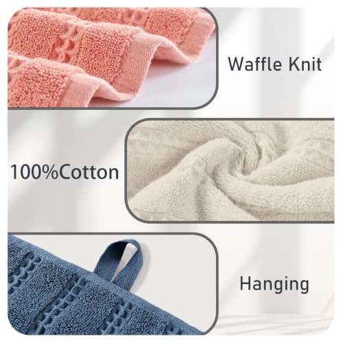 VOOVA & MOVAS Bathroom Hand Towels 4PC,13"x30", 100% Cotton,Beige | Waffle Weave Fabric, Soft Lightweight & Absorbing, Quick Dry & Non-fading, Unshrinkable - color: Beige
