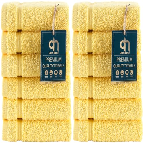 12-Piece Washcloths Towels Set, 100% Turkish Cotton Premium Quality Towels for Bathroom, Quick Dry Soft and Absorbent Turkish Towel, Set Includes 12 Wash Cloths (Yellow) - color: Yellow, size: 12 Pieces Washcloths