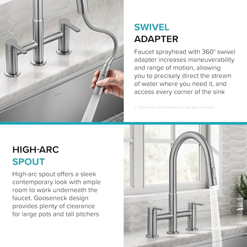 KRAUS Oletto Bridge Kitchen Faucet with Pull-Down Sprayhead in Matte Black, KPF-3122MB - color: Matte Black, style: Bridge Faucet