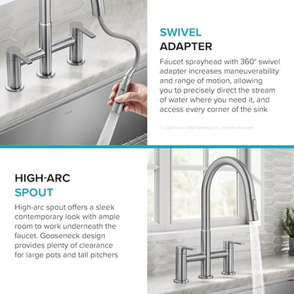 KRAUS Oletto Bridge Kitchen Faucet with Pull-Down Sprayhead in Matte Black, KPF-3122MB - color: Matte Black, style: Bridge Faucet
