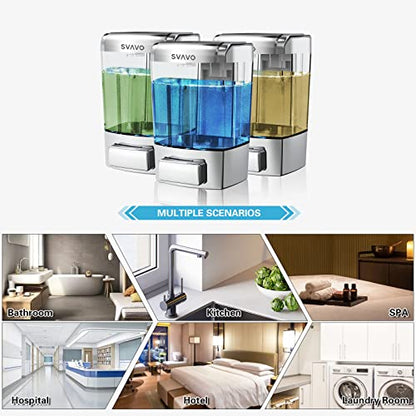 SVAVO Wall Mounted Soap Dispenser Kitchen Bathroom Manual Soap Dispenser Refillable Hand soap Dispenser for Liquid Contianers Shampoo Gel Chamber for Household Commerical 23.7oz (700ml) ABS - color: Chrome&clarity
