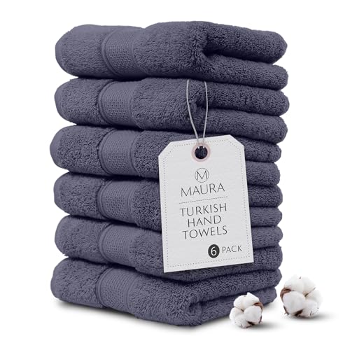MAURA Indigo Blue Hand Towels for Bathroom. Luxury Turkish Cotton Bath Hand Towels Set of 6. Ultra-Soft, Thick & Plush - Denim Blue - color: Denim Blue, size: Hand Towel (6-Pack)