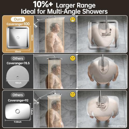 Veken All Metal 10"Luxurious Rain Shower Head with Handheld Spary,Power Jet | Square,Dual High Pressure Showerhead Combo,Double Detachable Shower Heads,Rainfall with Extension Arm,Long Hose,Chrome,Silver - color: Chrome, size: 10 Inch