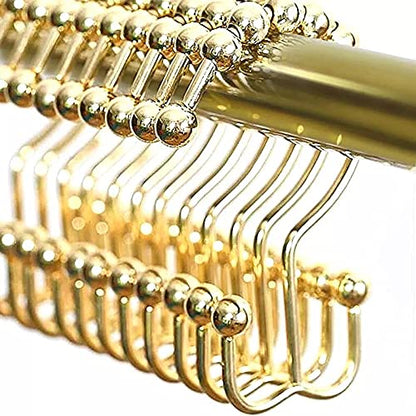 Shower Curtain Hooks Double - Set of 12 Metal Shower Curtain Rings - Double Glide Shower Hooks for Bathroom Curtain (Gold) - color: Gold