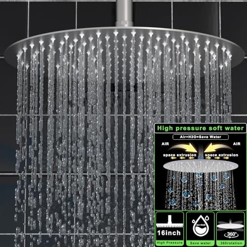 HOMEDEC 16" Round Rain Shower Faucet Set with Dual 6" Wall Shower Head, 5 Way Valve with 2-Function Handheld Shower and Body Jets, Brushed Nickel - color: Brushed Nickel, style: 5-Way + 2x 6" Top