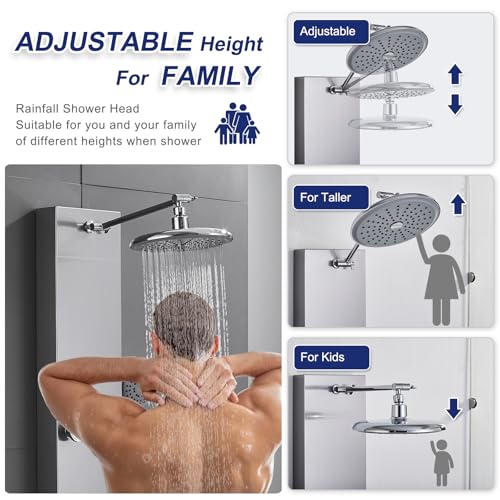 ROVATE Shower Panel Tower System with Adjustable 6 Body Jets, Brushed | Stainless Steel Shower Column with Height Adjustable Shower Arm, Self-Cleaning Rainfall Shower & Handheld, Rough-in Valve - color: Brushed Surface, style: 3-Function