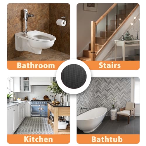 24 PCS Black Round Shape Bathtub Non Slip Stickers | Adhesive Decals, Anti Slip for Shower, For Floor Bathroom Stairs Ladders, Includes Scraper - color: Black