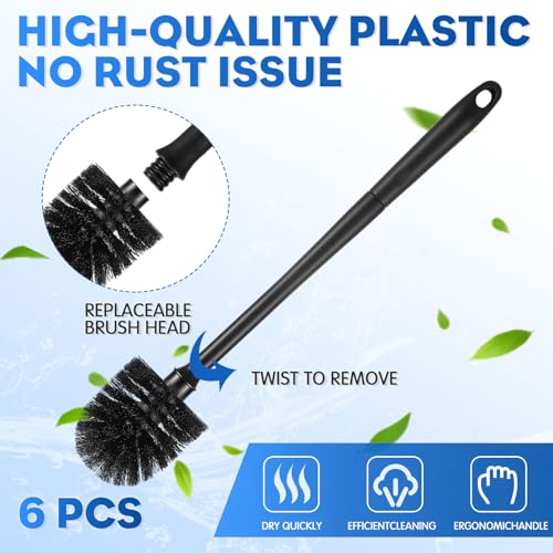 Sawysine 12 Pcs Commercial Toilet Plunger and Brush Set 6 Pack 18" Rubber Plunger with Double Thrust Force Suction Cup Handle and 6 Pack 16.54" Toilet Bowl Brush Bulk for Store Restaurant (Wood)