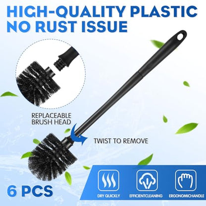 Sawysine 12 Pcs Commercial Toilet Plunger and Brush Set 6 Pack 18" Rubber Plunger with Double Thrust Force Suction Cup Handle and 6 Pack 16.54" Toilet Bowl Brush Bulk for Store Restaurant (Wood)