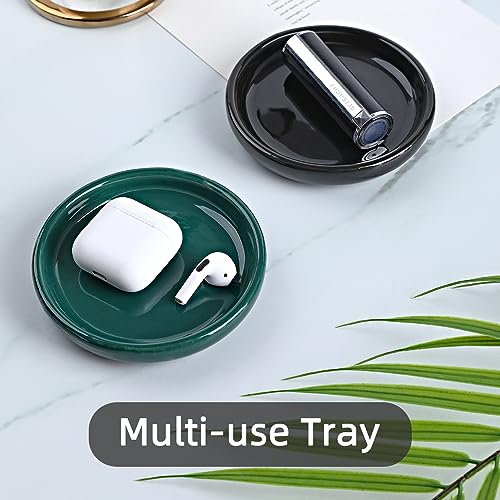 Round Self Draining Soap Dish, Small Ceramic Tray, Cute Jewelry Dish, Keep Soap Dry & Bathroom Décor (Black) - color: Black