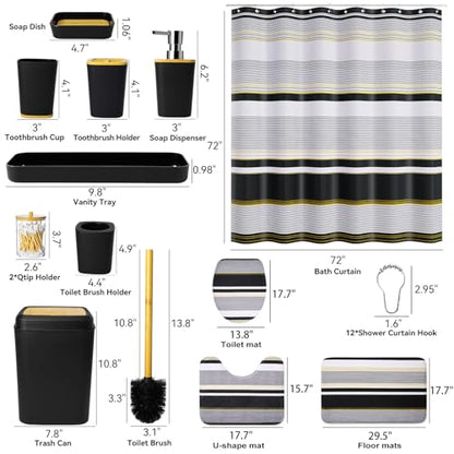 24PCS Bathroom Sets with Shower Curtain and Rugs,Black Bathroom Accessories Set Waterproof White and Gold Shower Curtain Set,Black and White Bathroom Accessories - size: Bath Set+Shower Curtain+Bath Rugs, style: Black8