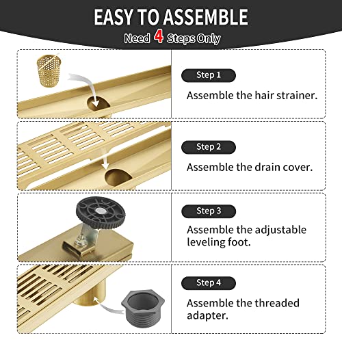 Linear Shower Drain 32 Inch,Rectangular Shower Drain SUS-304 Stainless Steel, 51L/Min Fast Drainage Floor Linear Drain, US Standard CUPC Certified, Zirconium Gold, SD-109 - color: Zirconium Gold, size: 32 Inch