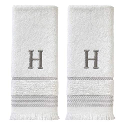 SKL Home Casual Monogram Hand Towel Set, H, 16x26, White 2 Count - color: Casual Monogram Hand Towel Set, size: Hand Towel Set, style: H