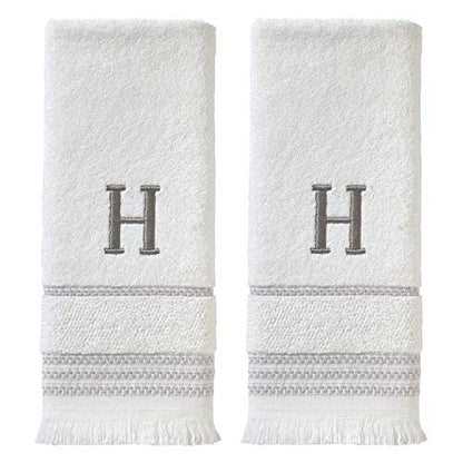 SKL Home Casual Monogram Hand Towel Set, H, 16x26, White 2 Count - color: Casual Monogram Hand Towel Set, size: Hand Towel Set, style: H