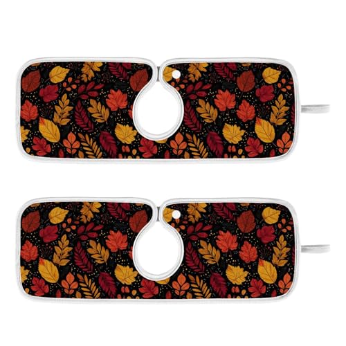 Kitchen Sink Splash Guard Behind Faucet Mat 2 Pcs Absorbent Faucet Mat Quick Dry Kitchen Sink Drying Mats for Drip Drain Draining Sinks Bathroom Microfiber Soft Washable S Black Autumn Leaf Cute - color: Black Autumn Leaf Cute, size: 14.9" x 5.5"
