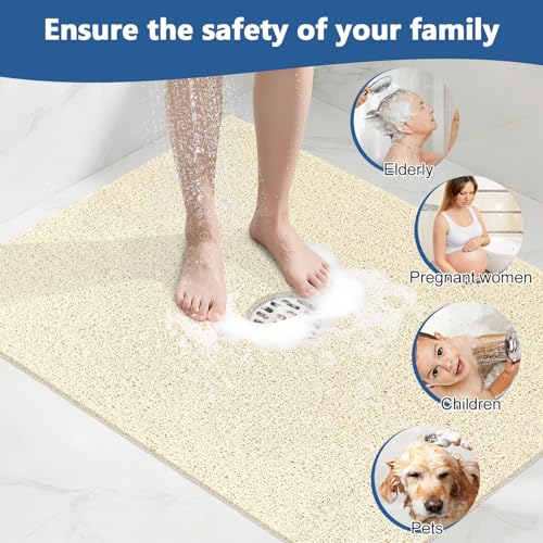 Shower Mat Non Slip 32 x 24 inch: Loofah Anti Slip Shower Mat,Non Slip Bathtub Mat for Inside Shower,Quick Drying Shower stall mat with Drain Hole in Middle,for Shower,Bathroom and Wet Areas - color: Beige