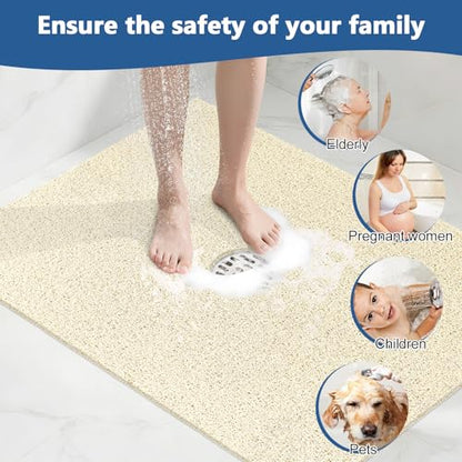 Shower Mat Non Slip 32 x 24 inch: Loofah Anti Slip Shower Mat,Non Slip Bathtub Mat for Inside Shower,Quick Drying Shower stall mat with Drain Hole in Middle,for Shower,Bathroom and Wet Areas - color: Beige