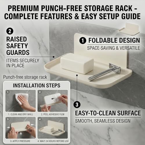 Shampoo and Conditioner Dispenser, Wall-Mounted Shower Soap Dispenser, 3 in 1 No Drill Wall Mounted Soap Dispenser, Large Capacity Triple Refillable Bottles for Bathroom, Hotel, Gym (White)