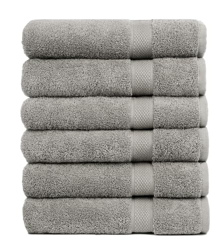 Pleasant Home Bath Towels Set of 6 (24” x 50”) 100% Cotton, Gray | 515 GSM | Lightweight, Soft & Highly Absorbent Luxury Towels for Bathroom | for Gym, Pool & Spa - color: Grey