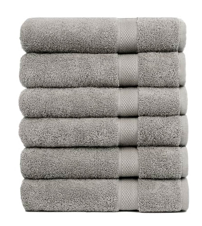 Pleasant Home Bath Towels Set of 6 (24” x 50”) 100% Cotton, Gray | 515 GSM | Lightweight, Soft & Highly Absorbent Luxury Towels for Bathroom | for Gym, Pool & Spa - color: Grey