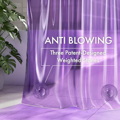 AmazerBath No Hook Shower Curtain and Liner 3-in-1, 8G Luxury Heavy Duty Clear Purple No Hook Shower Curtain Liner, 72x75 Cute EVA Bathroom Weighted Plastic Shower Curtain with 3 Heavyweight Stones - color: Rainbow Lavender