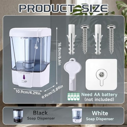 4 Pack Automatic Soap Dispenser Touchless 600 ml / 20 oz Wall Mount Hand Sanitizer Dispenser Sensor Hand Soap Pump for Commercial Place Bathroom Offices Home Kitchen Hotel (White) - color: White