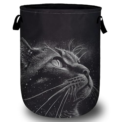 Black Cat Stars Night Laundry Basket, Laundry Hamper Collapsible Oxford Cloth with Handle Clothes Storage Bin for Bathroom Laundry Room Bedroom 15.7 X 20 Inch - color: Black Cat Stars Night