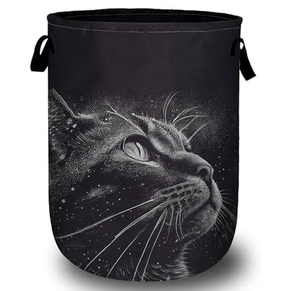 Black Cat Stars Night Laundry Basket, Laundry Hamper Collapsible Oxford Cloth with Handle Clothes Storage Bin for Bathroom Laundry Room Bedroom 15.7 X 20 Inch - color: Black Cat Stars Night