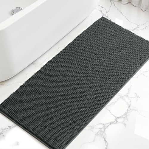 SUBRTEX Bathroom Rugs, 24" x 55" Chenille Bath Rug Soft Short Plush Bath Mat Soft Shower Mat Water Absorbent Shower Mat Quick Dry Machine Washable, Gray - color: Grey, size: 24" x 55" (Runner)