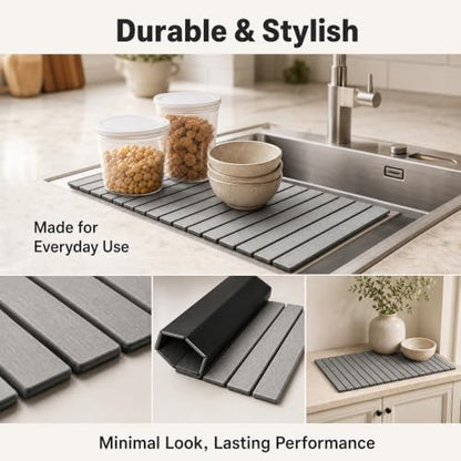 Diatomaceous Earth Bath Mat, Foldable Stone Bath Mat, 23.6 x 15.5 Inch Absorbent, Quick Drying, Diatomaceous Earth Stone Mats for Bathroom, Easy Store, Easy Clean - color: Grey 1pck
