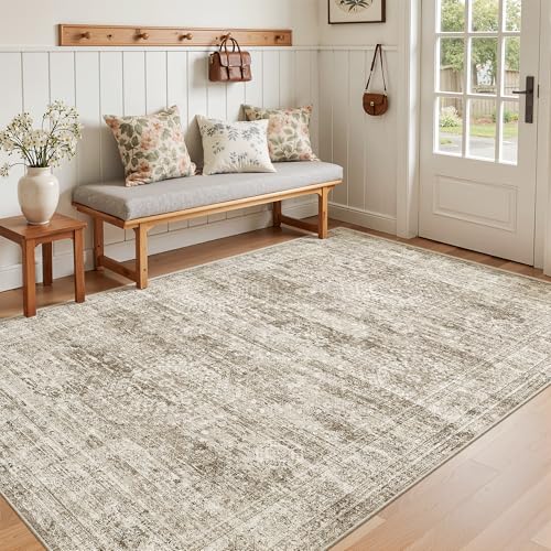 Soalmost 3x5 Rugs Non-Slip, Small Washable Kitchen Entryway Area Rug Brown | Vintage Low Pile Carpet for Nursery Coffee Table Bathroom, Foldable Stain Resistant Indoor Door Mat Entrance Powder Room - color: Brown, size: 3' x 5' (Rectangular)