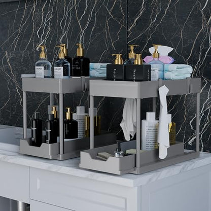 DEKAVA 2 Pack Under Sink Organizer, 2-Tier Sliding Cabinet Basket, Grey - color: Grey