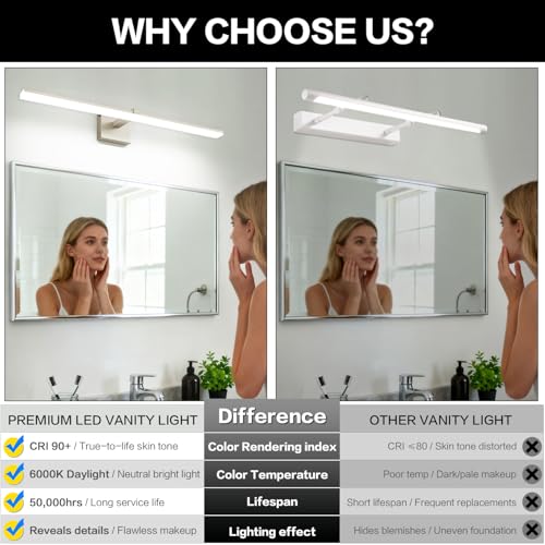 30 Inch Modern Vanity Light for Bathroom Brushed Nickel Over Cabinet Arm Extra Wide LED Bar 5CCT Selectable CRI85+ ETL - color: Brushed Nickel- 5CCT& Dimmable, size: 30-inch