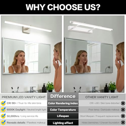 30 Inch Modern Vanity Light for Bathroom Brushed Nickel Over Cabinet Arm Extra Wide LED Bar 5CCT Selectable CRI85+ ETL - color: Brushed Nickel- 5CCT& Dimmable, size: 30-inch
