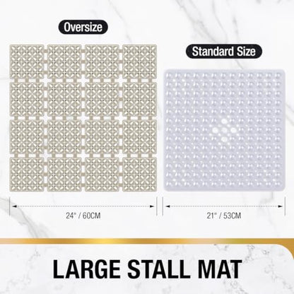 HITSLAM Shower Mat Anti Slip, 24x24 Inch Cut to Fit No Odor Soft TPE Shower Stall Mat, Square Bath Mat with Suction Cups and Drain Holes, Soft on Feet, Khaki - color: Khaki