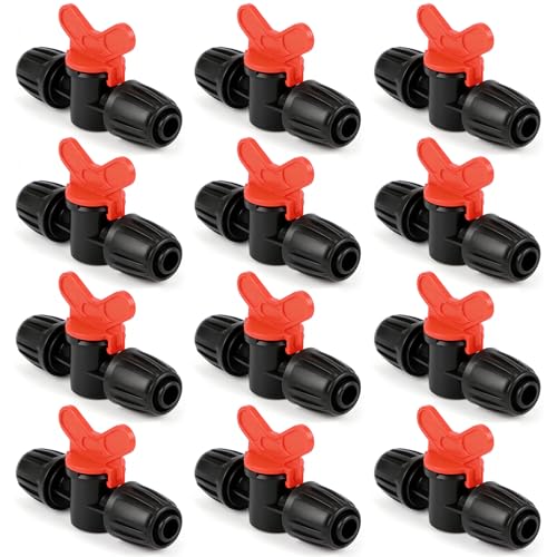 12 Pack 1/2 Inch Drip Irrigation Valve Fittings (1/2" ID x 0.6-0.65" OD), 1/2'' Dripline Barbed Shut Off Valve Connectors with Anti-Drop Lock Nuts for Garden Lawn Irrigation System Connection - size: 1/2" Nut Valve-12P