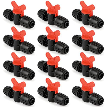 12 Pack 1/2 Inch Drip Irrigation Valve Fittings (1/2" ID x 0.6-0.65" OD), 1/2'' Dripline Barbed Shut Off Valve Connectors with Anti-Drop Lock Nuts for Garden Lawn Irrigation System Connection - size: 1/2" Nut Valve-12P