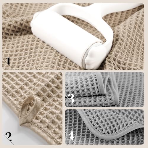 POLYTE 430 GSM Poly Blend Microfiber Quick Dry Waffle Bath Towel, 30x60 in | 4 Pack, Oversize, Lint Free, Body Towel - color: Beige,light Gray