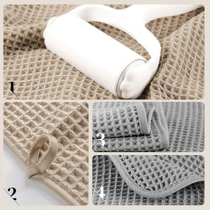 POLYTE 430 GSM Poly Blend Microfiber Quick Dry Waffle Bath Towel, 30x60 in | 4 Pack, Oversize, Lint Free, Body Towel - color: Beige,light Gray