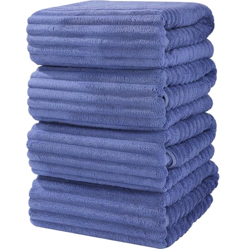Luxury 4-Piece Quick-Dry Bath Towel Set 27.5X 55 Inches – Ultra Soft Microfiber for Bathroom, Bar, Pool, Gym & Travel – Elegant Twill Design - color: 4blue