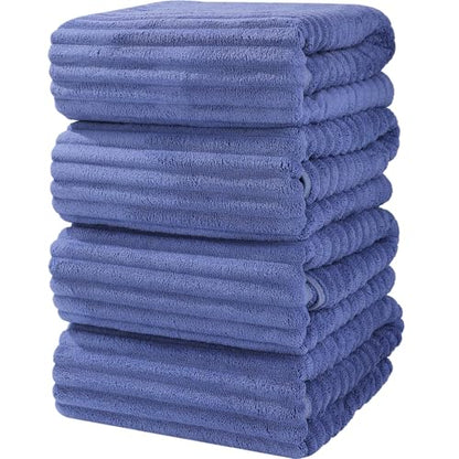 Luxury 4-Piece Quick-Dry Bath Towel Set 27.5X 55 Inches – Ultra Soft Microfiber for Bathroom, Bar, Pool, Gym & Travel – Elegant Twill Design - color: 4blue