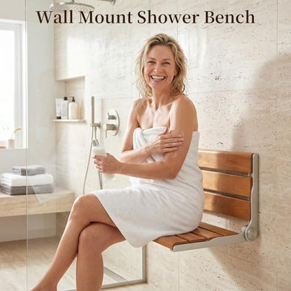 18" Wall Mount Shower Seat for Adults | Shower Bench Wall Mount for Inside Shower, Fold Down Shower Seat, Shower Seats for Adults - color: Yellow & Aluminum Alloy & Silver