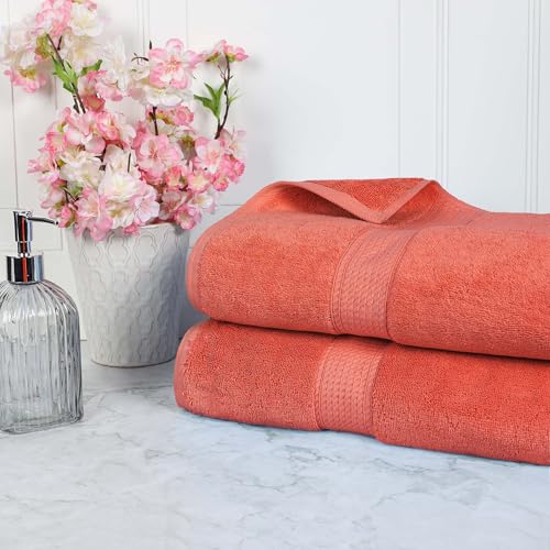 SUPERIOR Egyptian Cotton Pile Heavyweight Bath Sheet, 2 Piece Set, Coral | Highly Absorbent, Ultra Soft Luxury 800 GSM Towel Set for Bathroom, Shower, Hotel Essentials Oversize Plush Madeline Towels - color: Coral, size: Bath Sheet 2-Pack