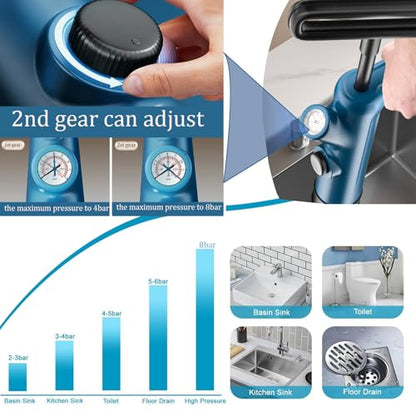 Air Toilet Drain Blaster Plunger Powerful Manual High Pressure Dredge Plumbing Tool for Clogged Toilet Sink and Bathroom Kitchen Vloor Drain and Sewer Pipe Dredging（blue）