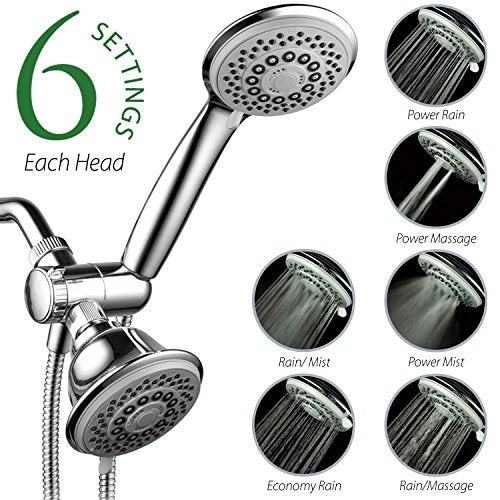 Hotel Spa AquaStorm 30-Setting 3-Way High Pressure Luxury Shower Head Combo | Use Dual 6-mode Overhead & Handheld Heads separately or together! SpiralFlow Design with Water-saving Economy mode / Chrome - color: Chrome & Gray - Economy Mode